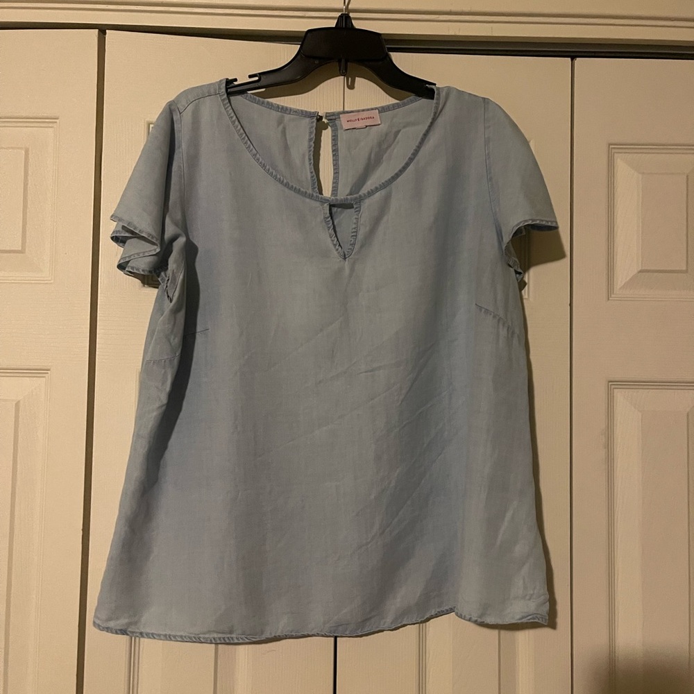 Blue Flutter Sleeve Boxy Blouse
